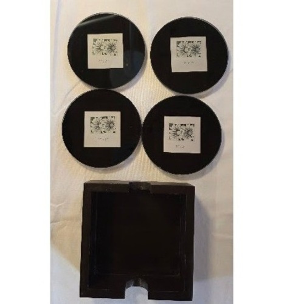 DIY Picture Frame Coaster Set Black Glass 4 Piece with Wood Holder 2x2 Photo